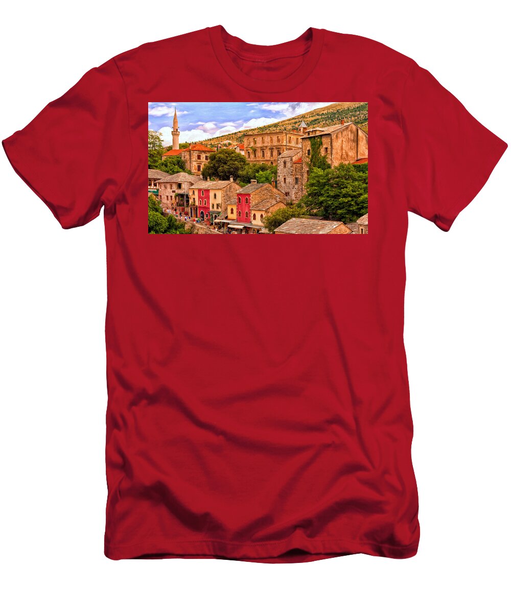 Bosnia And Herzegovina T-Shirt featuring the painting Mostar by Michael Pickett