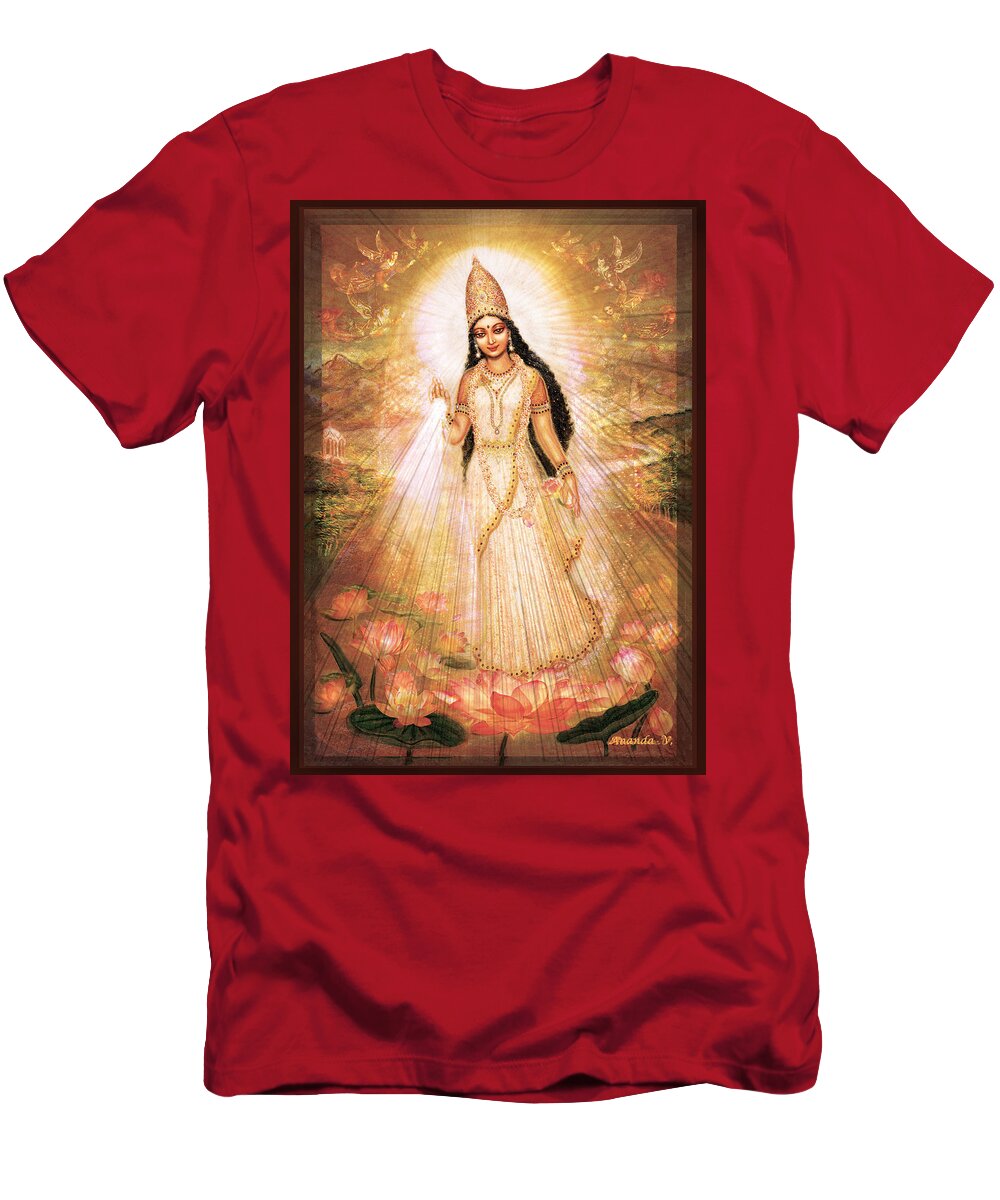 Goddess Painting T-Shirt featuring the mixed media Mother Goddess with Angels by Ananda Vdovic