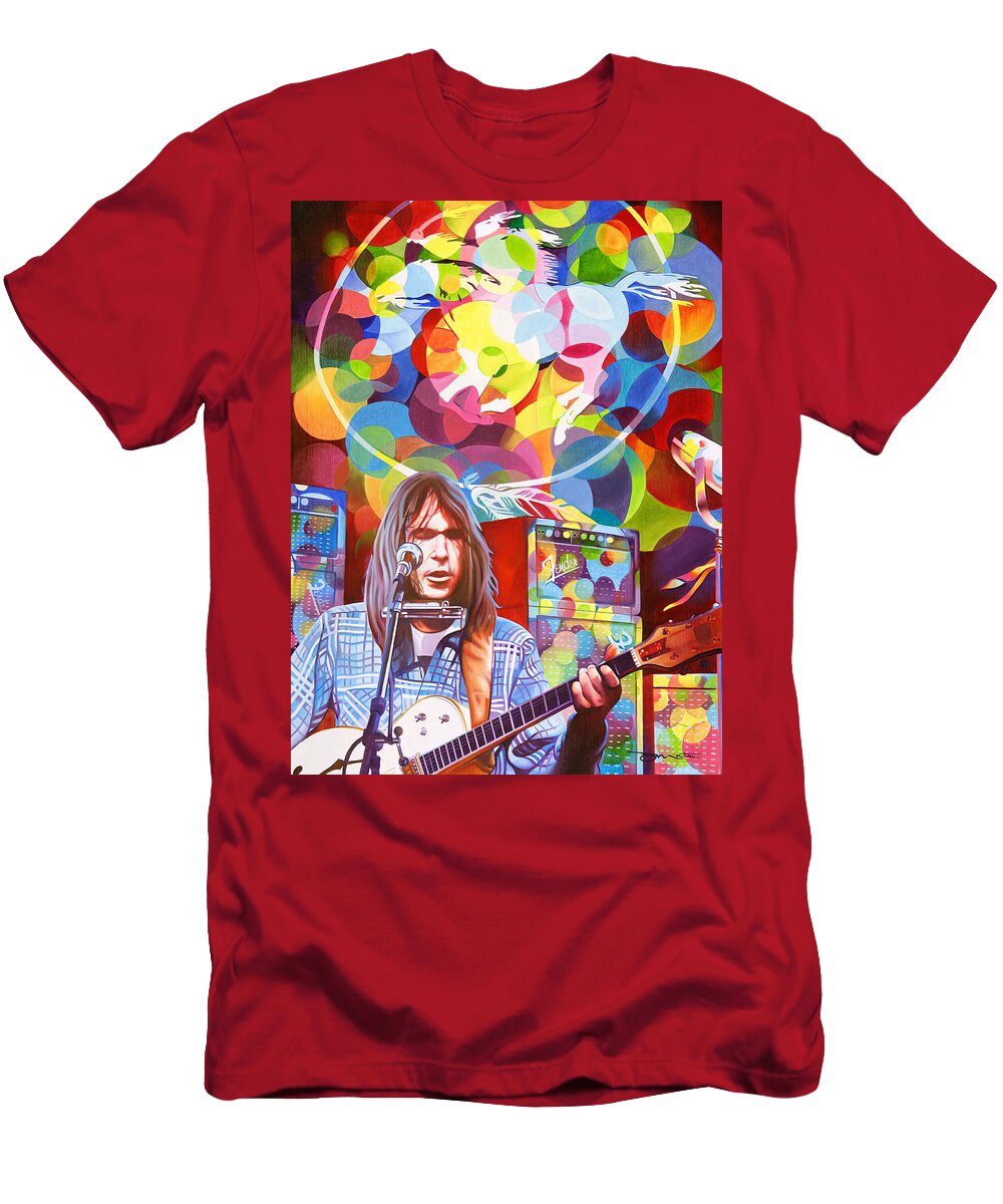 Neil Young T-Shirt featuring the painting Neil Young-Crazy Horse by Joshua Morton