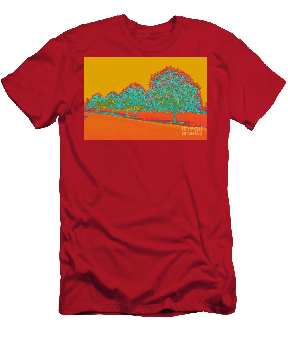 Outdoor T-Shirt featuring the digital art Neon Trees in the Fall by Karen Adams