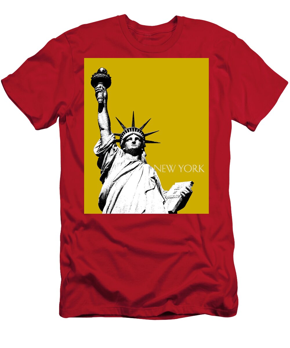 Architecture T-Shirt featuring the digital art New York Skyline Statue of Liberty - Gold by DB Artist