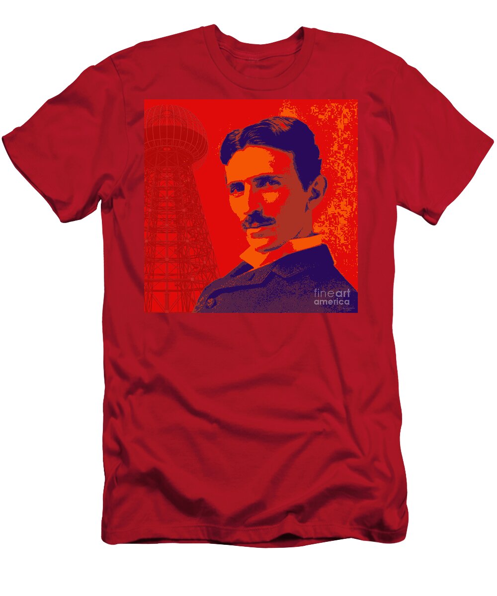 Pop Art T-Shirt featuring the digital art Nikola Tesla #1 by Jean luc Comperat