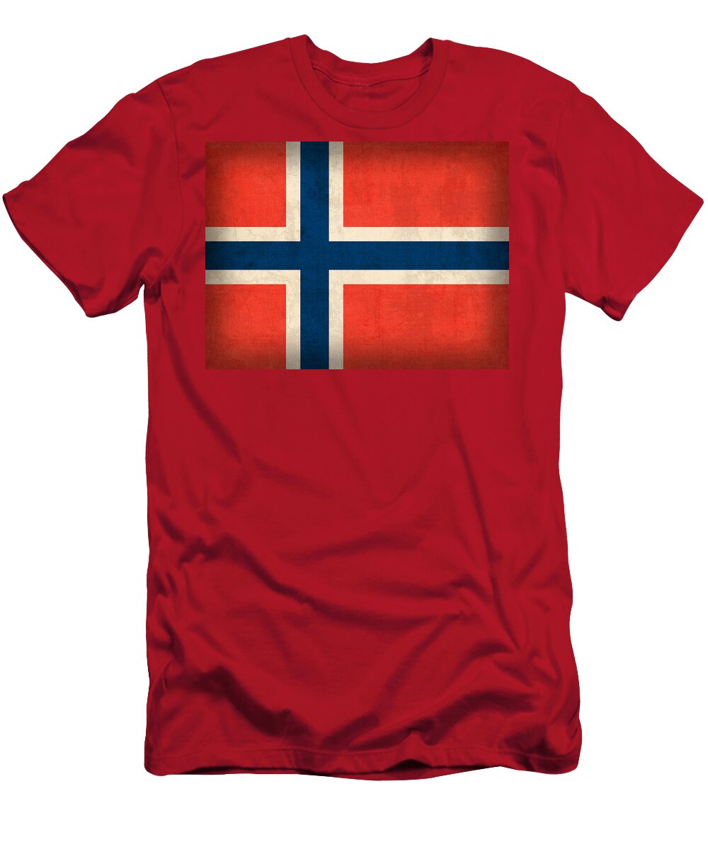 Norway Flag Distressed Vintage Finish Norwegian Oslo Scandinavian Europe Country Nation T-Shirt featuring the mixed media Norway Flag Distressed Vintage Finish by Design Turnpike