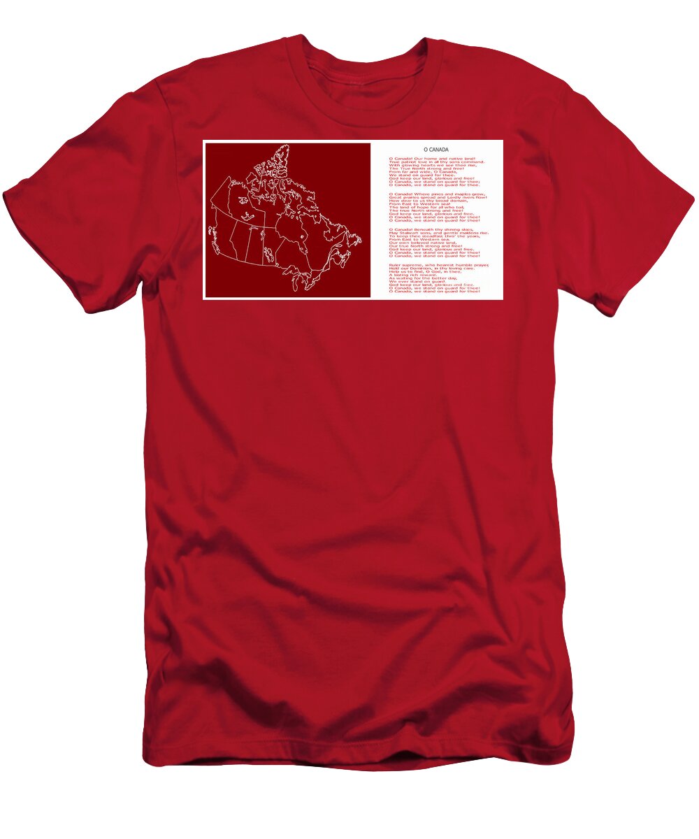 O Canada Lyrics And Map T-Shirt featuring the digital art O Canada Lyrics and Map by Barbara A Griffin