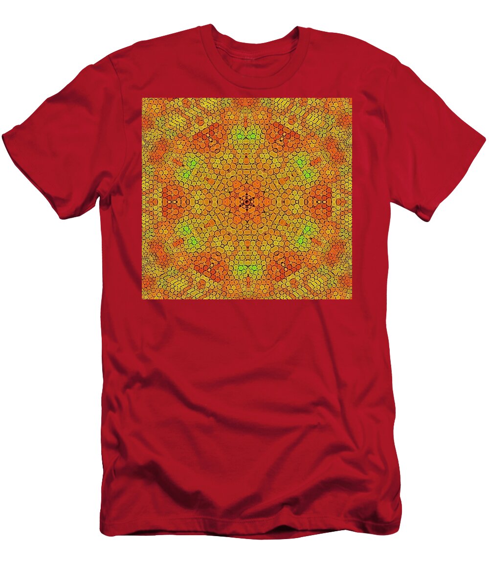 Digital Art T-Shirt featuring the digital art Orange Bubble Mandala by Karen Buford
