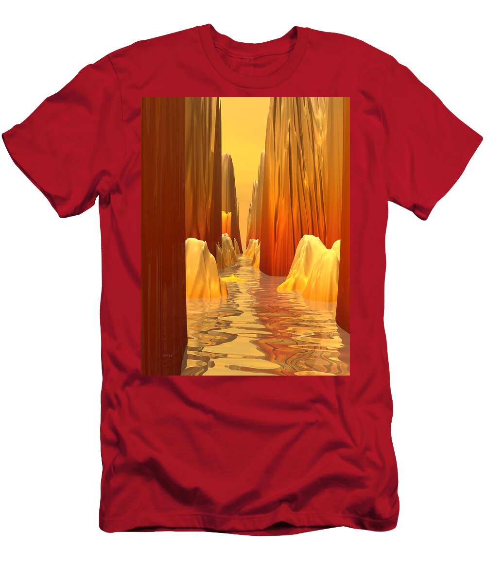 Orange T-Shirt featuring the digital art Orange Canyon Pass by Phil Perkins