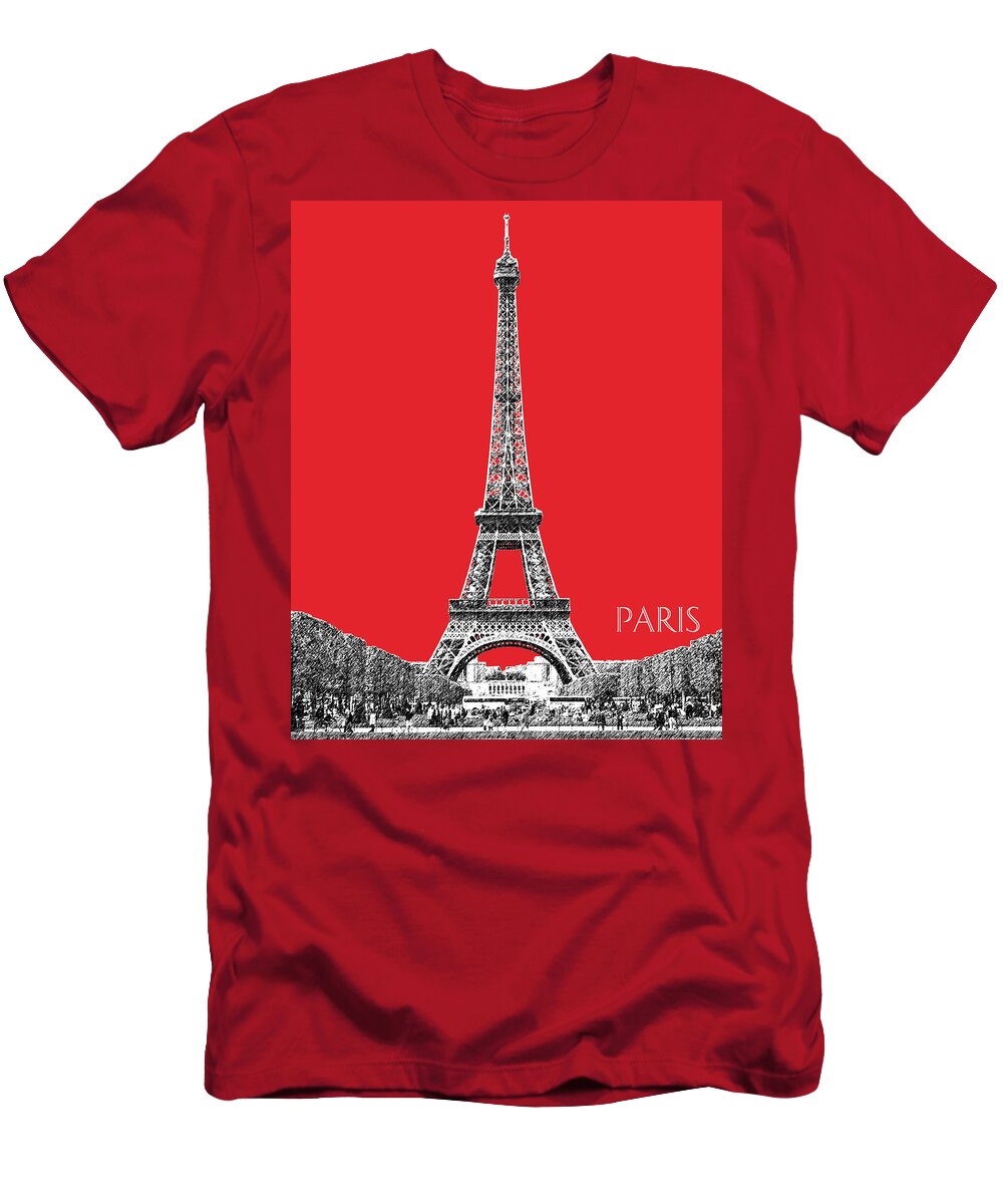 Architecture T-Shirt featuring the digital art Paris Skyline Eiffel Tower - Red by DB Artist