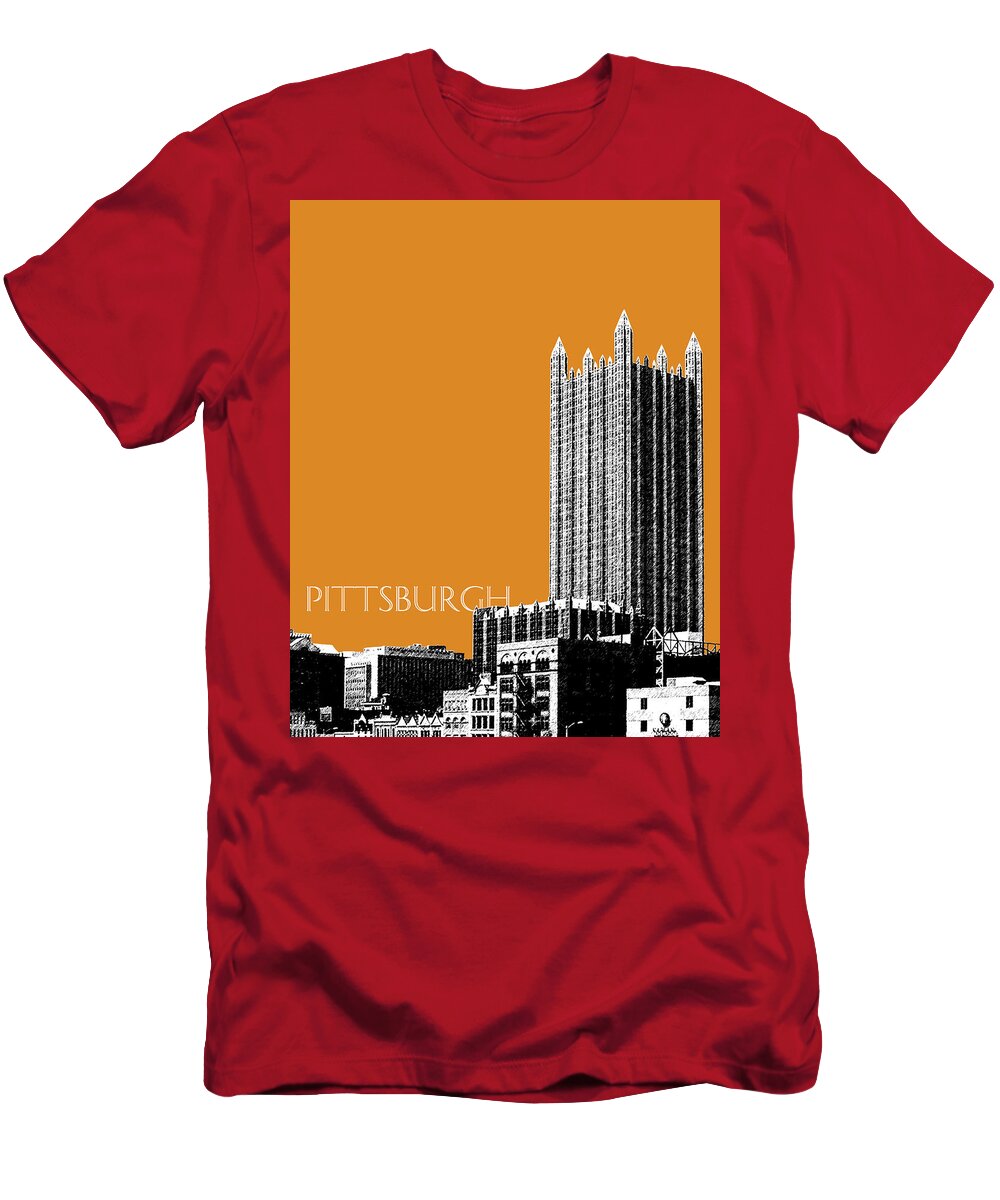 Architecture T-Shirt featuring the digital art Pittsburgh Skyline PPG Building - Dark Orange by DB Artist