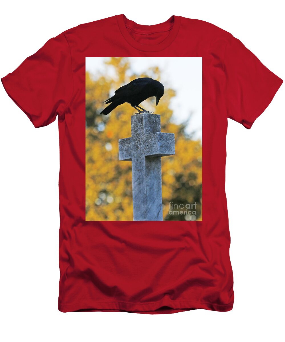 Crow On Cross T-Shirt featuring the photograph Praying Crow on Cross by Luana K Perez