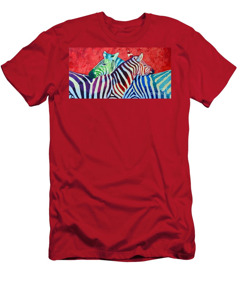 Zebra T-Shirt featuring the painting Rainbow Zebras In Love by Ana Maria Edulescu
