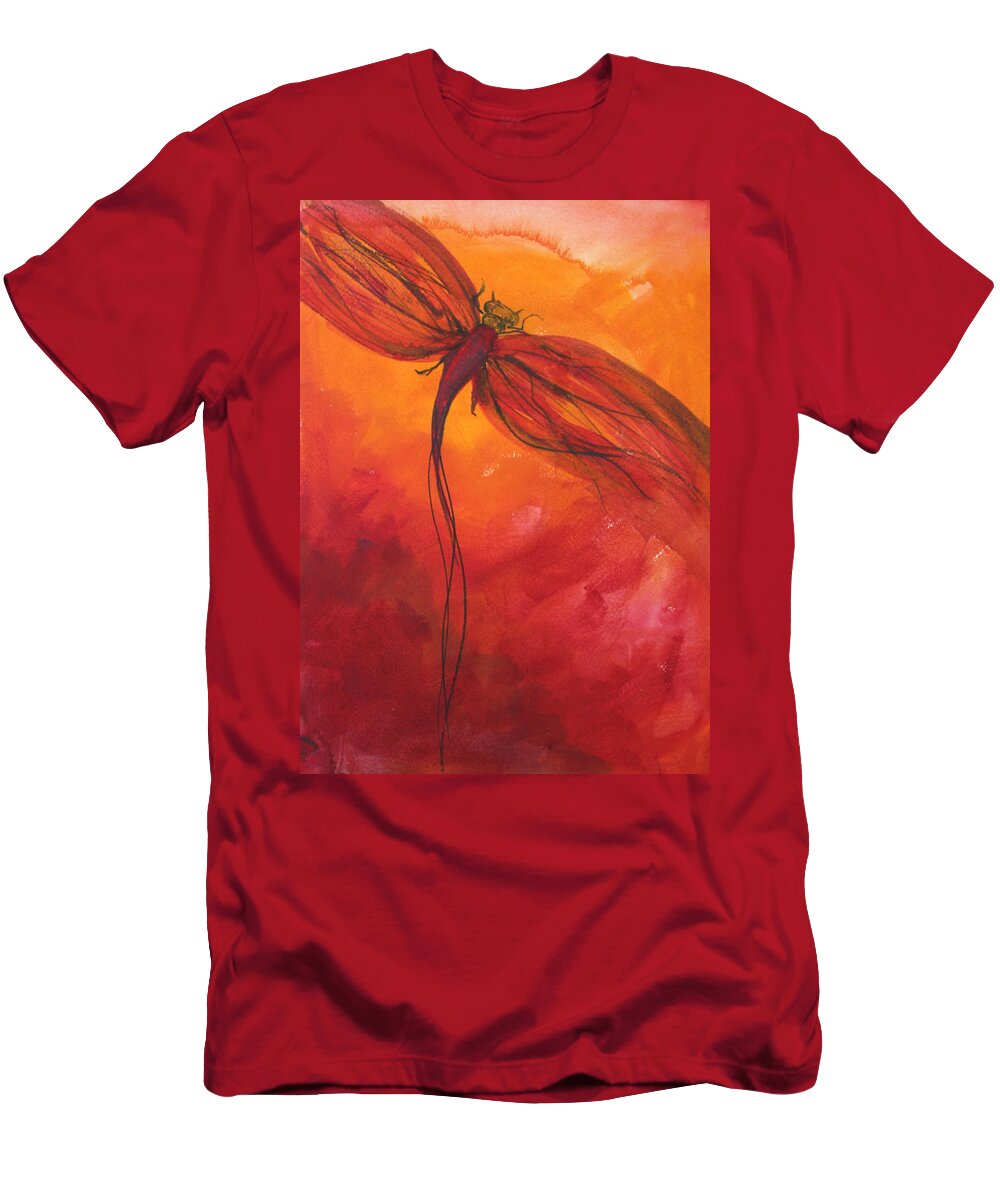 Paint T-Shirt featuring the painting Red Dragonfly 2 by Julie Lueders 