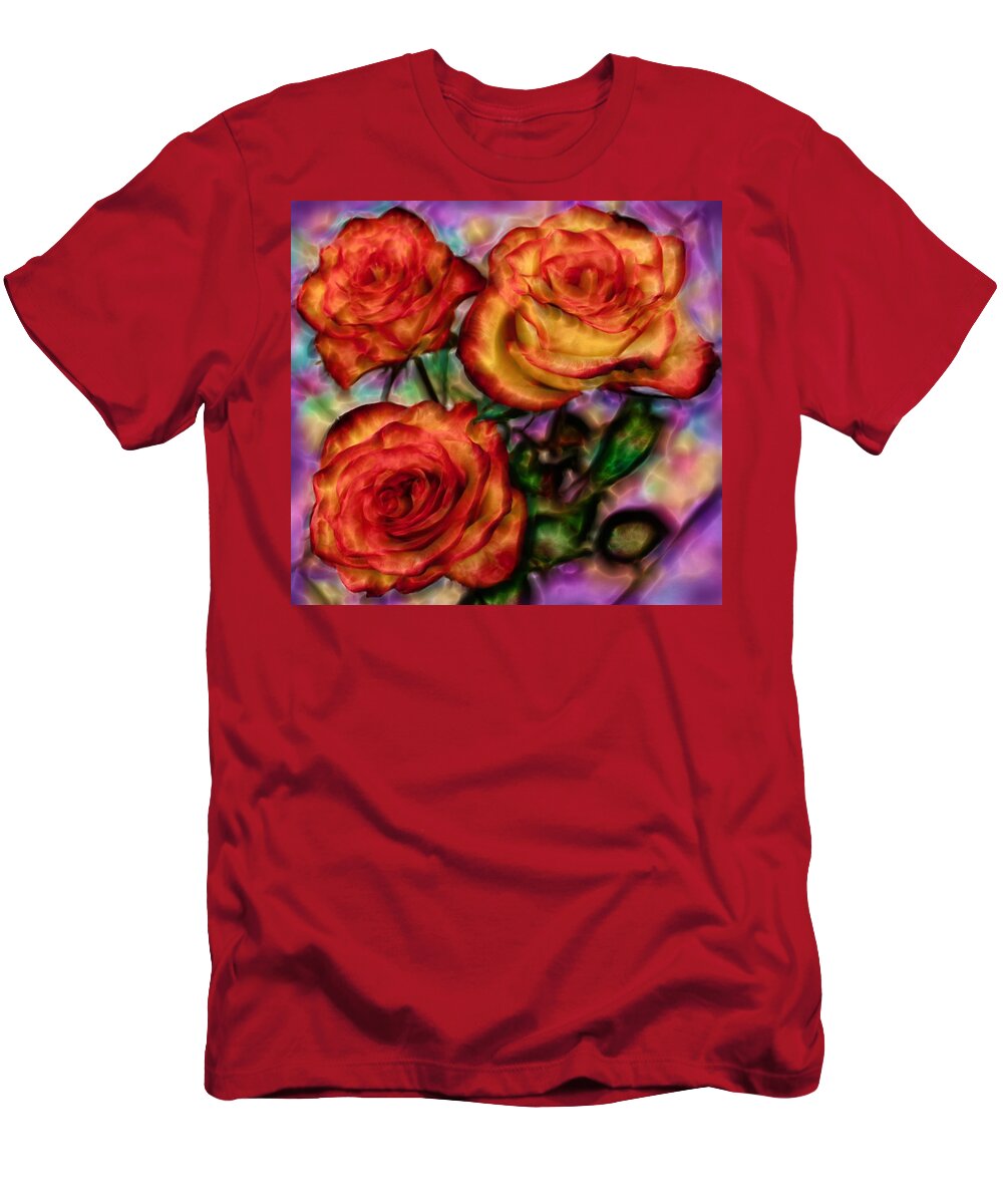 Red Roses T-Shirt featuring the digital art Red Roses in water - Silk edition by Lilia S