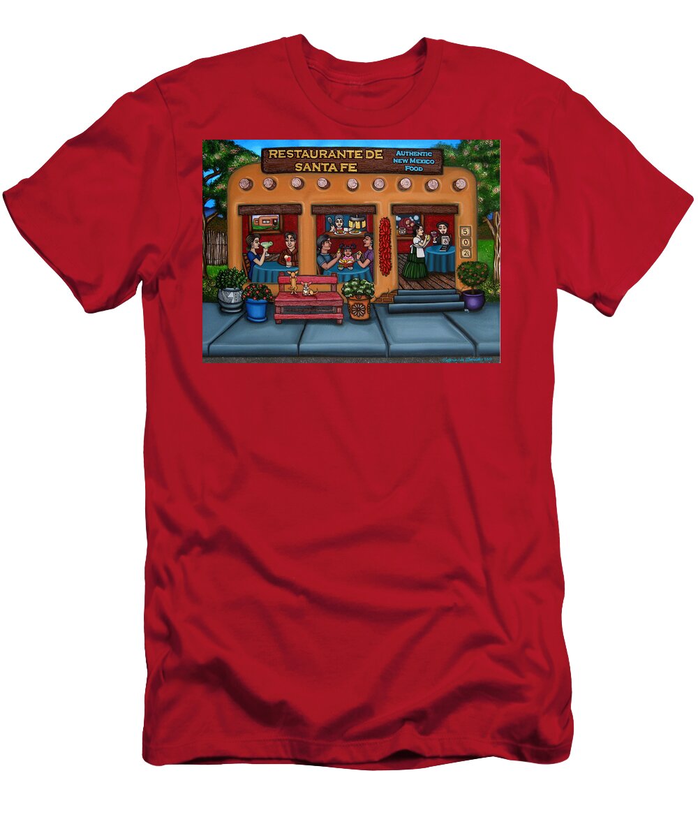 Folk Art T-Shirt featuring the painting Santa Fe Restaurant by Victoria De Almeida