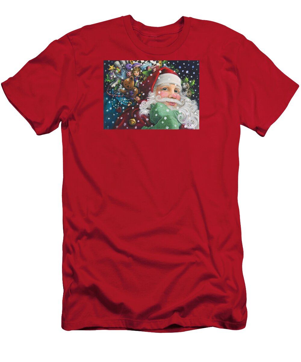 Santa Claus T-Shirt featuring the painting Santa's Toys by Lynn Bywaters
