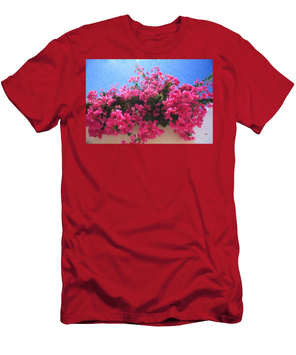 Oia Santorini T-Shirt featuring the painting Santorini Flowers Grk1113 by Dean Wittle