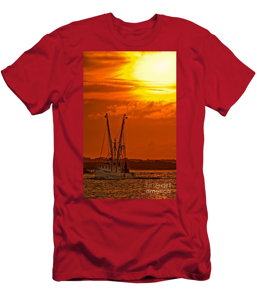 Shrimp Boat Sunrise T-Shirt featuring the photograph Shrimp Boat Sunrise by Jemmy Archer