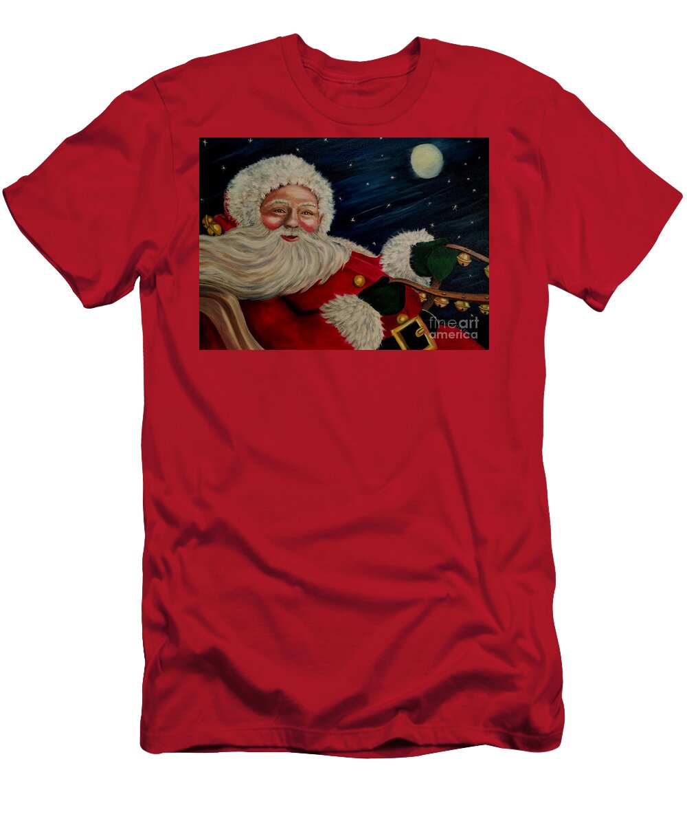 Santa T-Shirt featuring the painting Sleigh Bells Ring by Julie Brugh Riffey