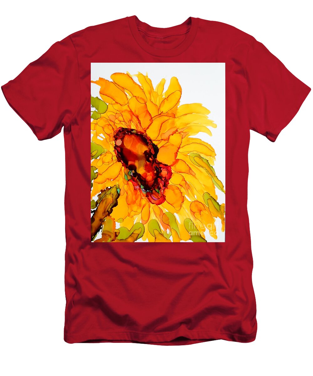 Alcohol Ink T-Shirt featuring the painting Sunflower Right Face by Vicki Housel