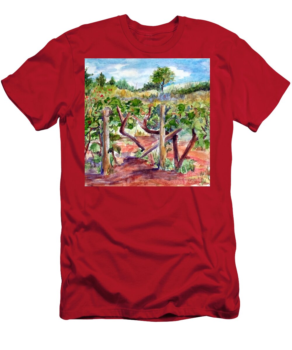 Vineyard T-Shirt featuring the painting Sunny Grape Fields of Medjugorie by Vicki Housel