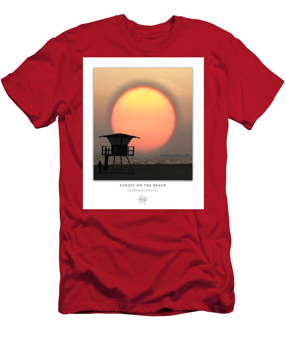 Sunset T-Shirt featuring the photograph Sunset On The Beach Art Poster - California Collection by Ben and Raisa Gertsberg