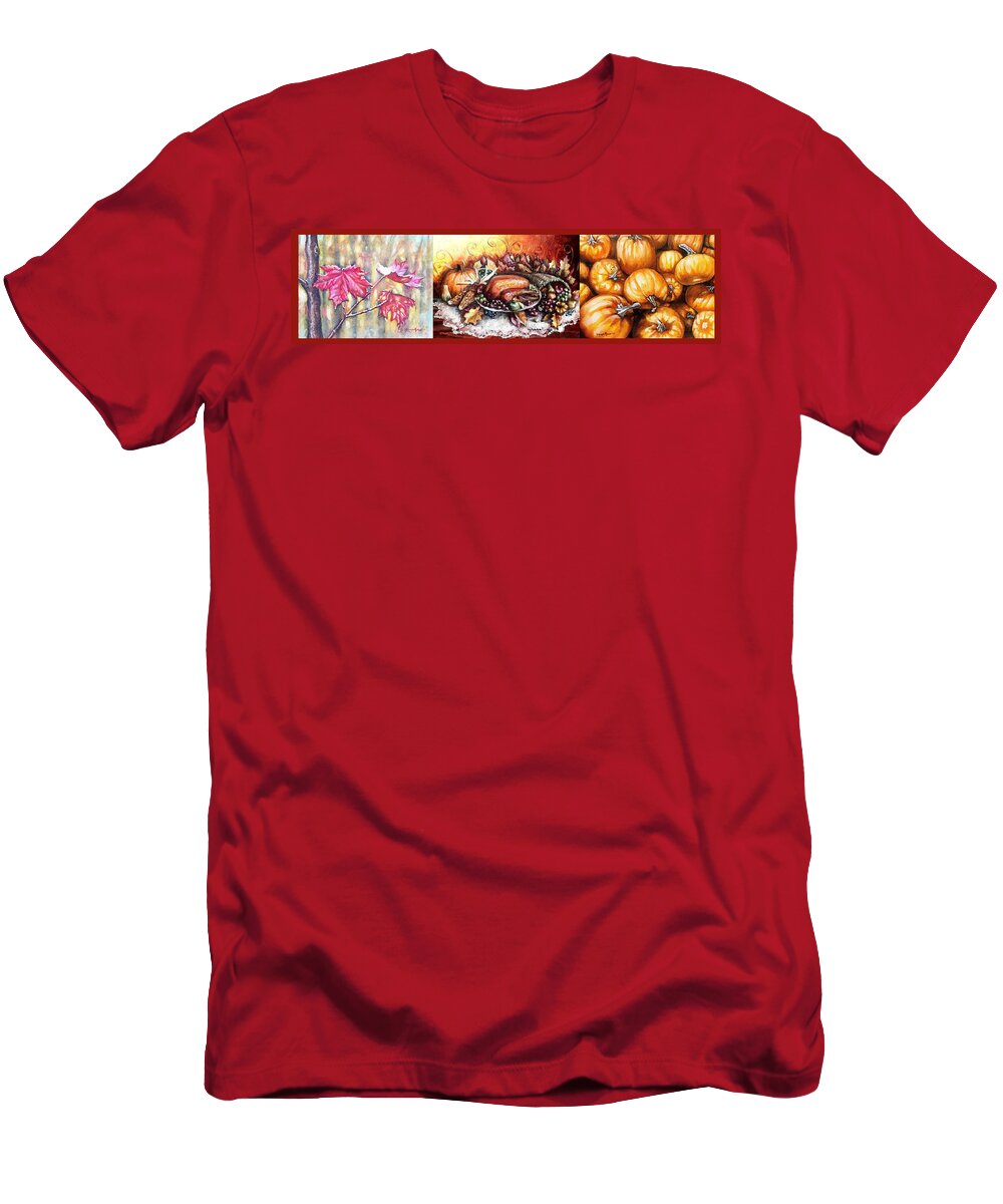 Thanksgiving T-Shirt featuring the painting Thanksgiving Autumnal Collage by Shana Rowe Jackson