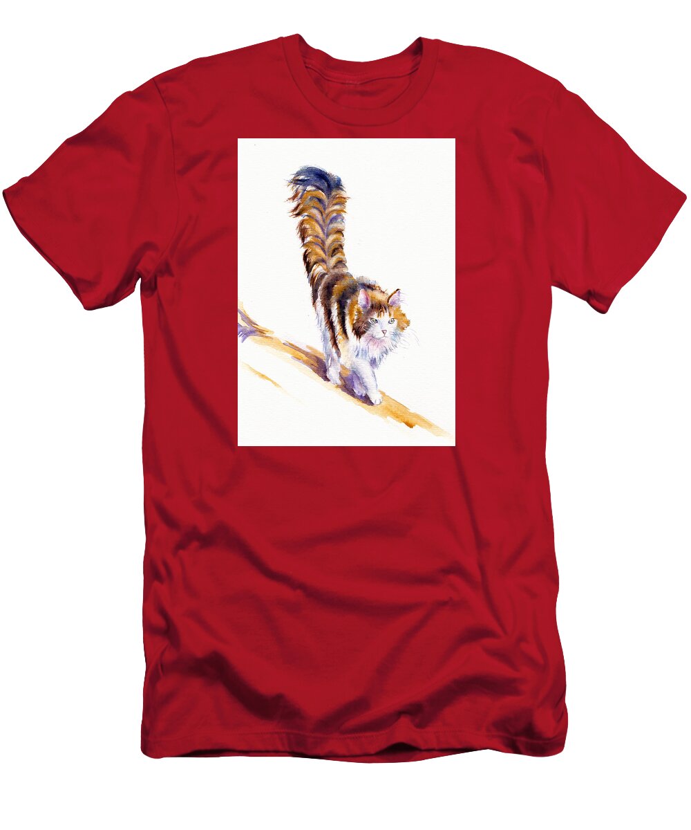 Cat T-Shirt featuring the painting THE calico CAT THAT WALKED BY HIMSELF by Debra Hall