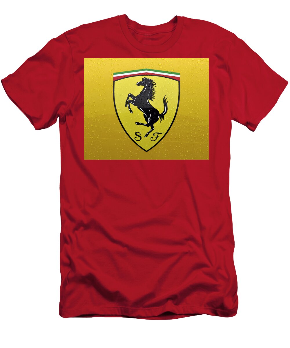 Ferrari T-Shirt featuring the photograph The Cavallino Rampante symbol of Ferrari by Dutourdumonde Photography