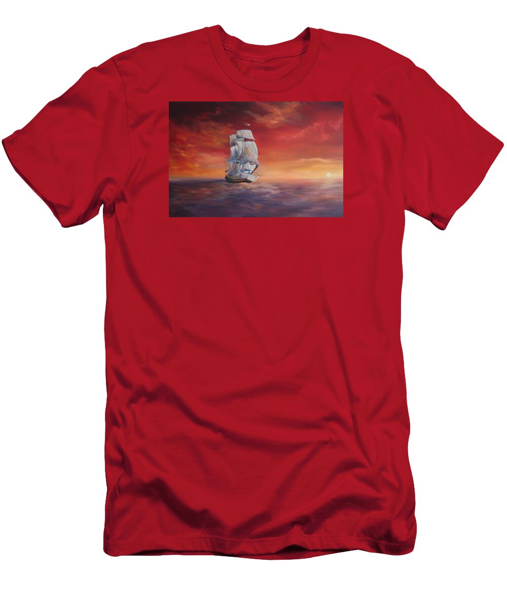 H.m.s Endeavour T-Shirt featuring the painting The Endeavour on Calm Seas by Jean Walker