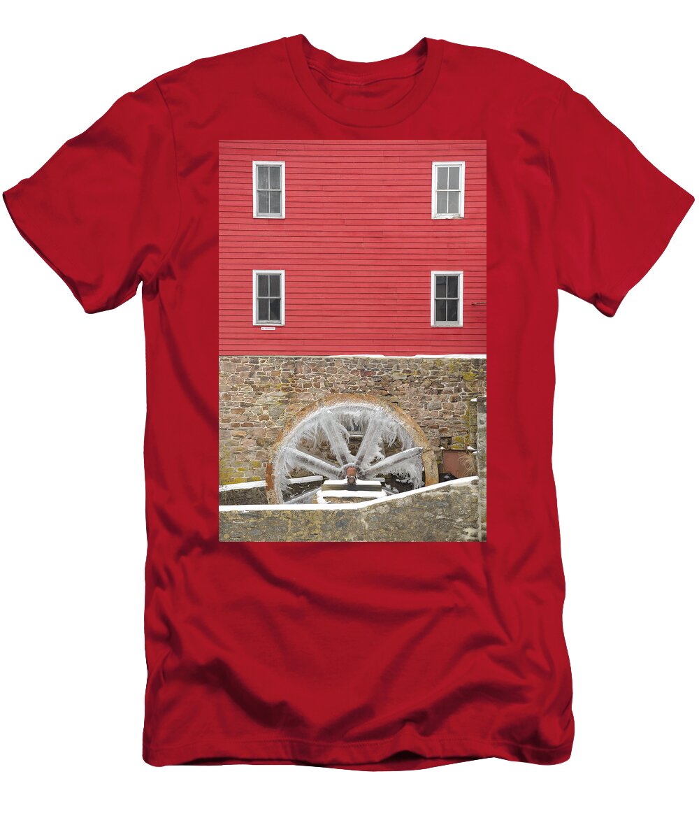 Mill T-Shirt featuring the photograph The Frozen Wheel by Mark Rogers