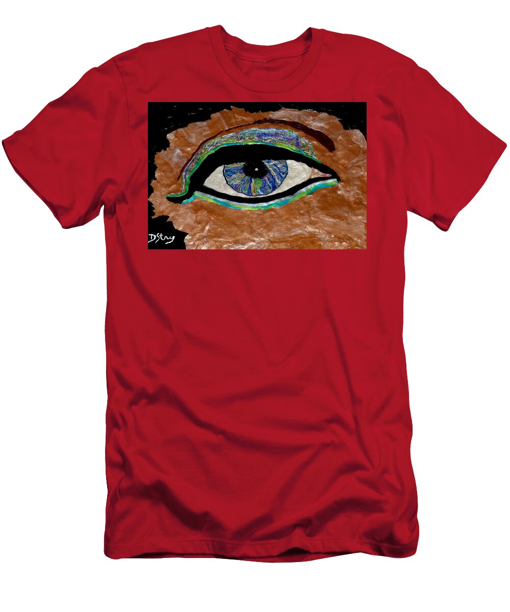 Eye T-Shirt featuring the mixed media The Looker by Deborah Stanley