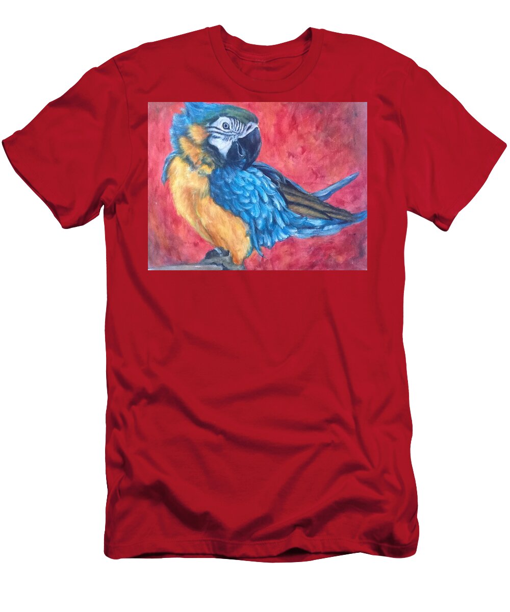 Parrot T-Shirt featuring the painting The Pretentious Parrot by Bonnie Peacher