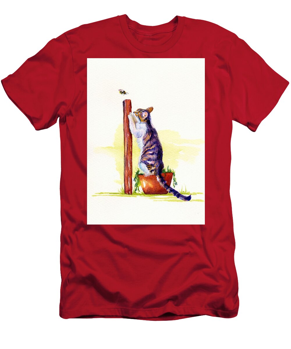 Cat T-Shirt featuring the painting The Scratching Post by Debra Hall