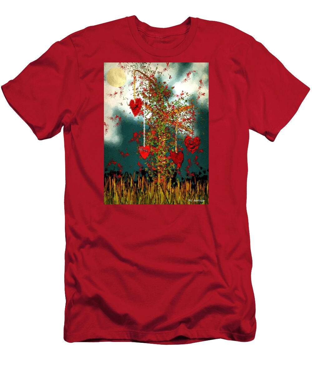 Hearts T-Shirt featuring the painting The Tree of Hearts by RC DeWinter