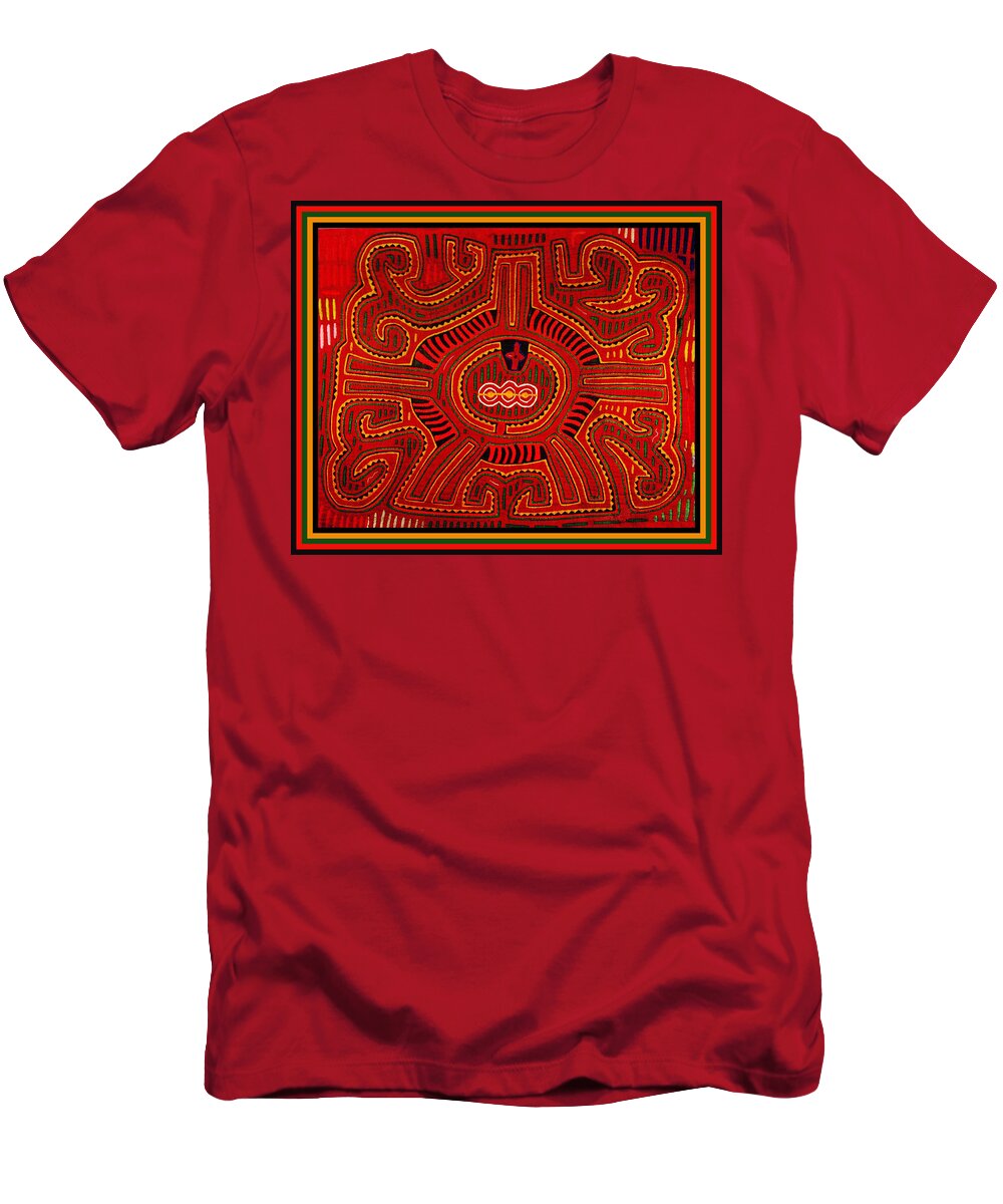 Mola T-Shirt featuring the digital art Three Layers of the World by Vagabond Folk Art - Virginia Vivier