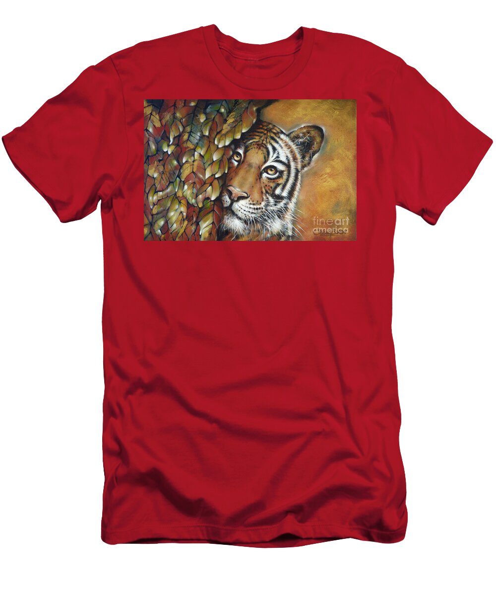 Tiger T-Shirt featuring the painting Tiger 300711 #1 by Selena Boron