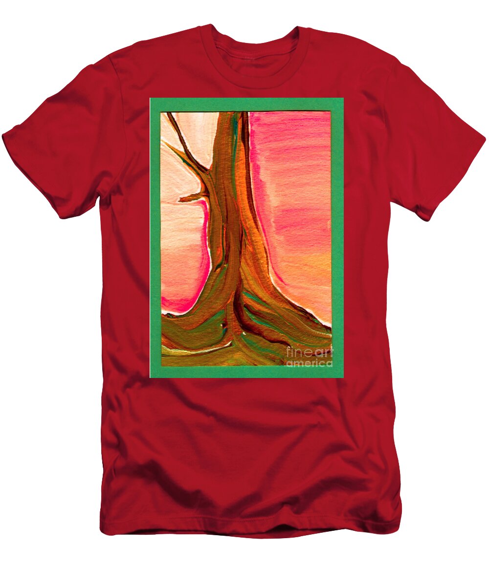 Tree T-Shirt featuring the painting Tree Trunk by First Star Art