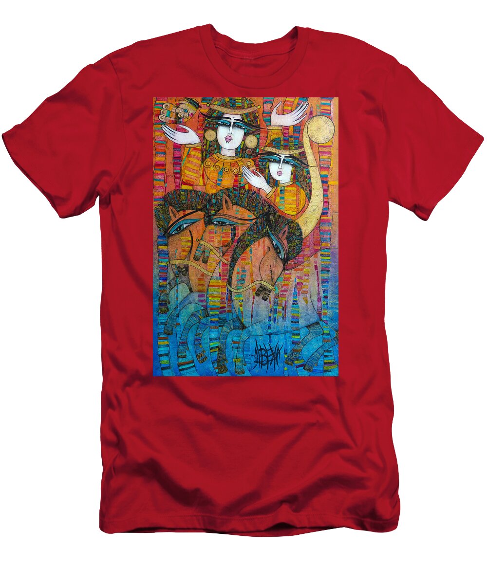 Three T-Shirt featuring the painting Troyka by Albena Vatcheva