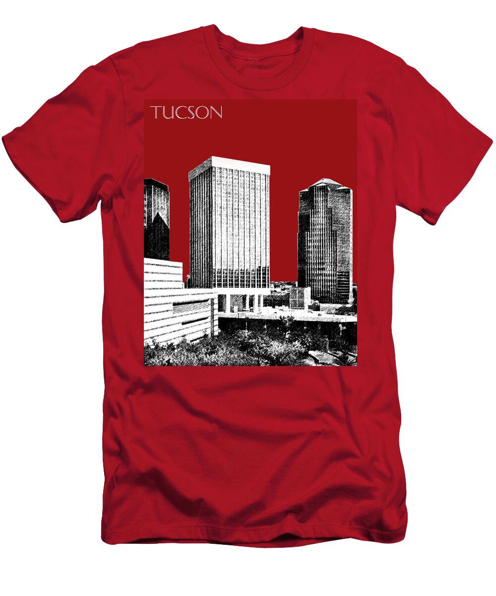 Architecture T-Shirt featuring the digital art Tucson Skyline 1 - Dark Red by DB Artist