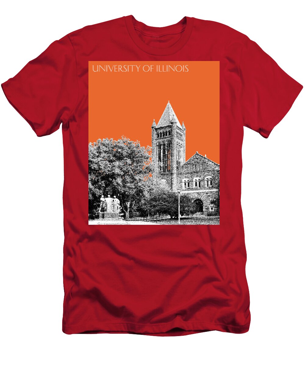 University T-Shirt featuring the digital art University of Illinois 2 - Altgeld Hall - Coral by DB Artist