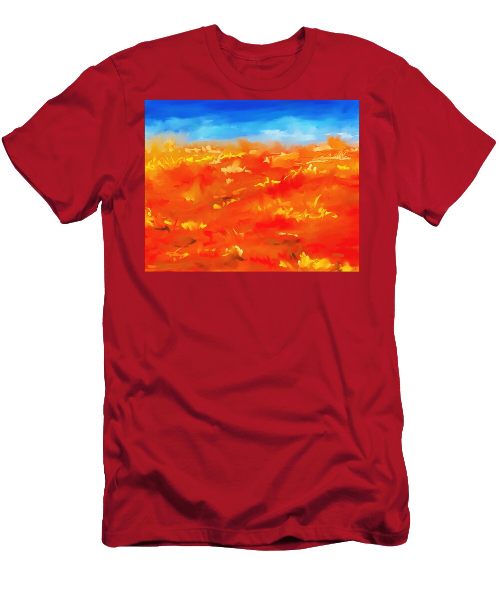 Abstract T-Shirt featuring the painting Vibrant Desert Abstract Landscape Painting by Michelle Wrighton