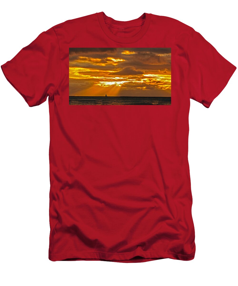 Hawaii T-Shirt featuring the photograph Waikiki sun set by John Johnson