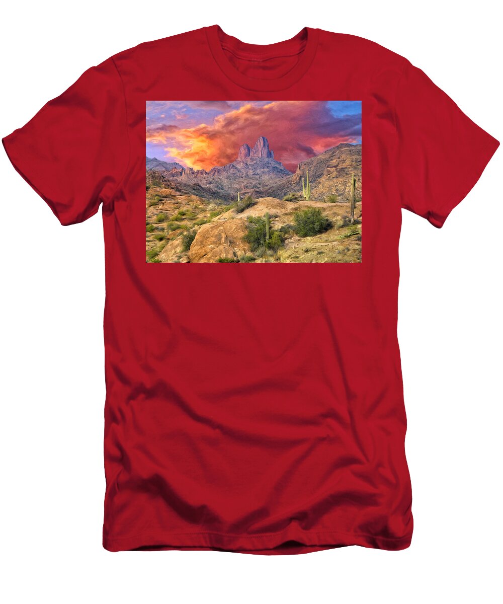 Weavers Needle T-Shirt featuring the painting Weavers Needle by Dominic Piperata