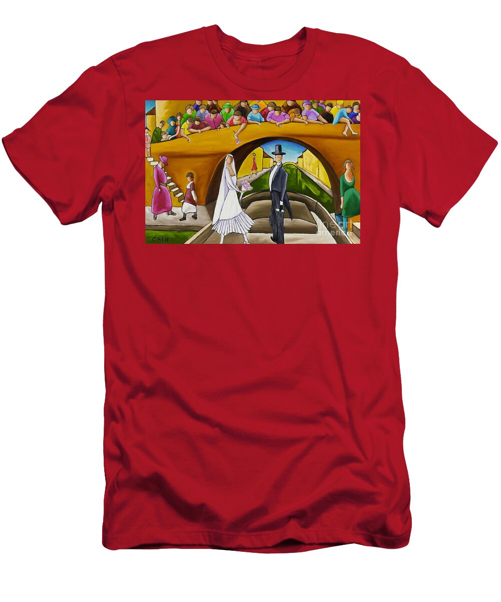 Mediterranean Wedding T-Shirt featuring the painting Wedding On Barge by William Cain