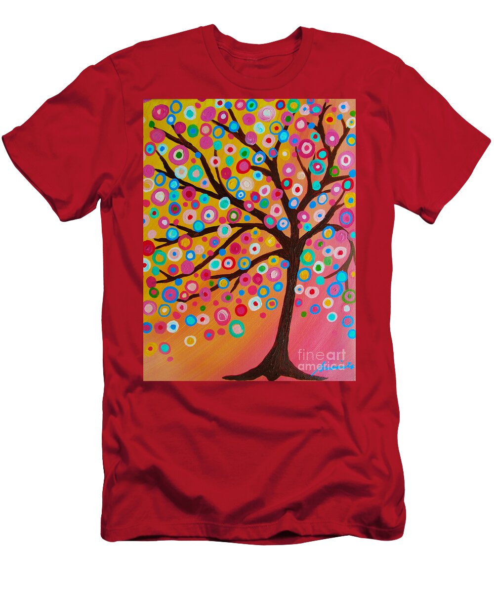 Tree T-Shirt featuring the painting Whimsical Tree Of Life by Pristine Cartera Turkus