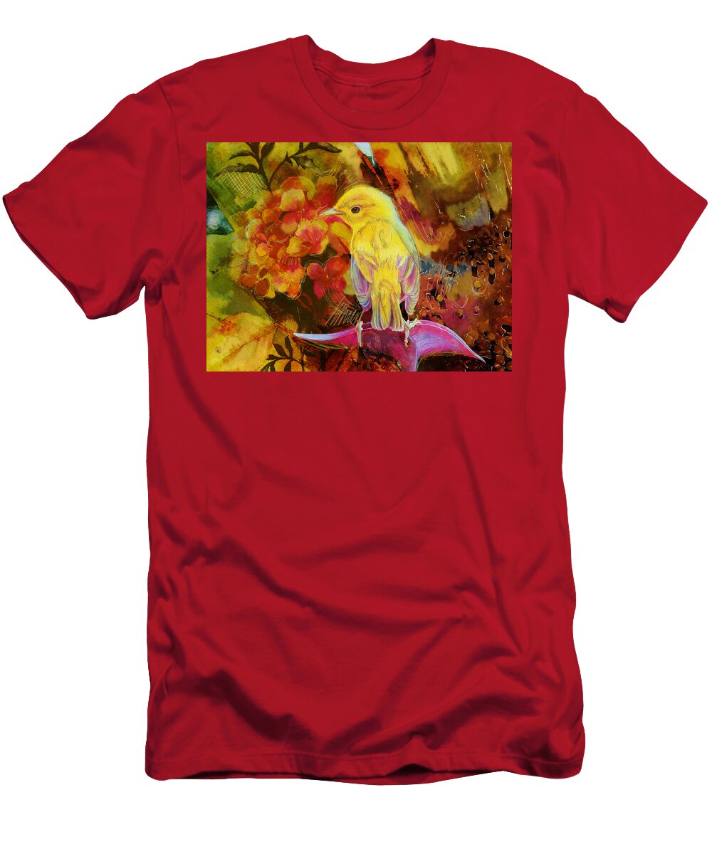 Bird T-Shirt featuring the painting Yellow Bird by Catf