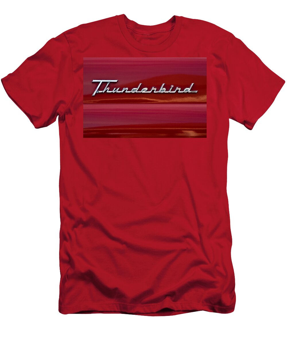 1955 Ford Thunderbird T-Shirt featuring the photograph 1955 Ford Thunderbird Rear Tail Emblem by Onyonet Photo studios
