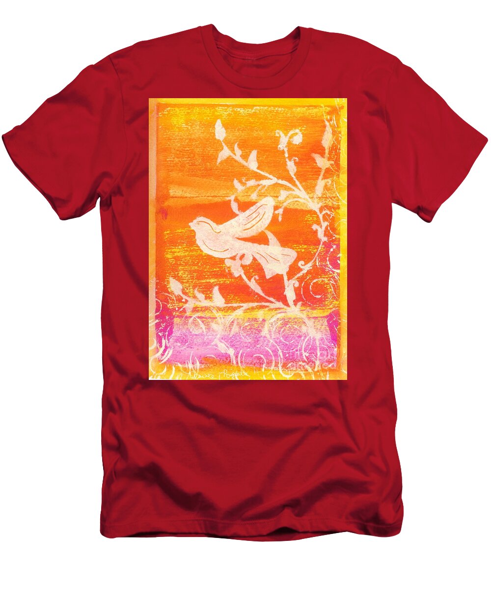 Collage T-Shirt featuring the painting Bird in the Meadow by Desiree Paquette