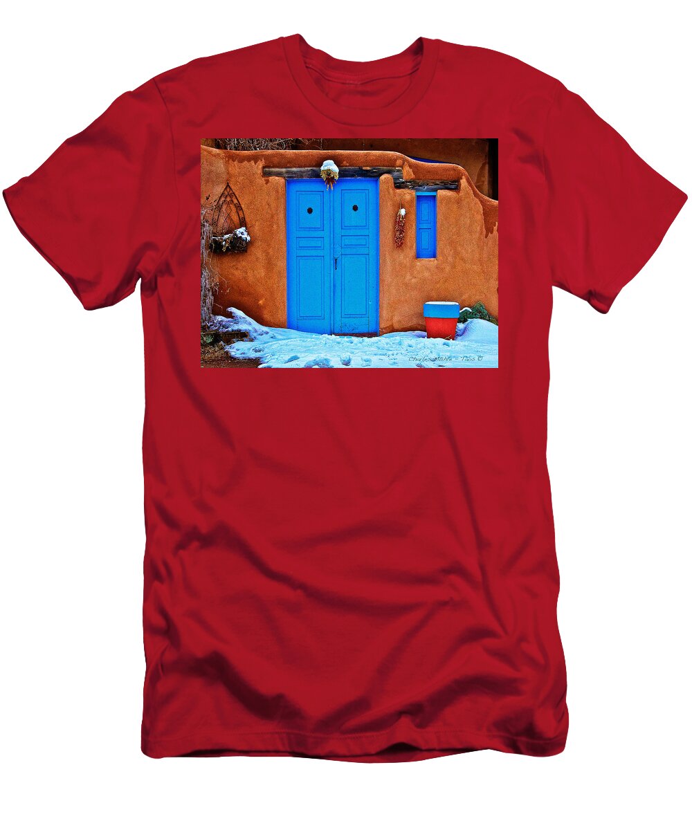 Santa T-Shirt featuring the digital art Blue gate on the plaza II by Charles Muhle