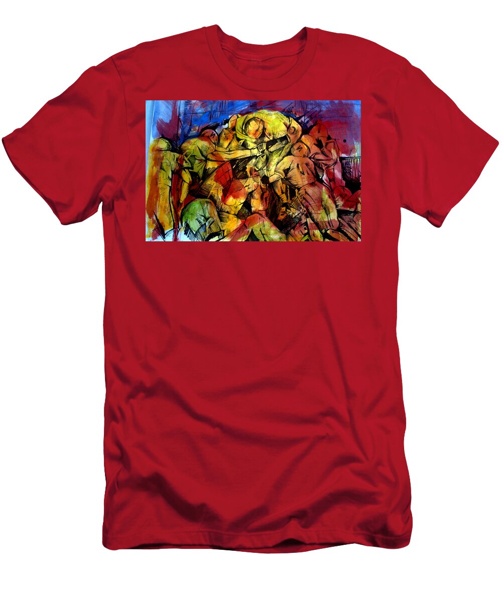  T-Shirt featuring the painting Football Cluster by John Gholson