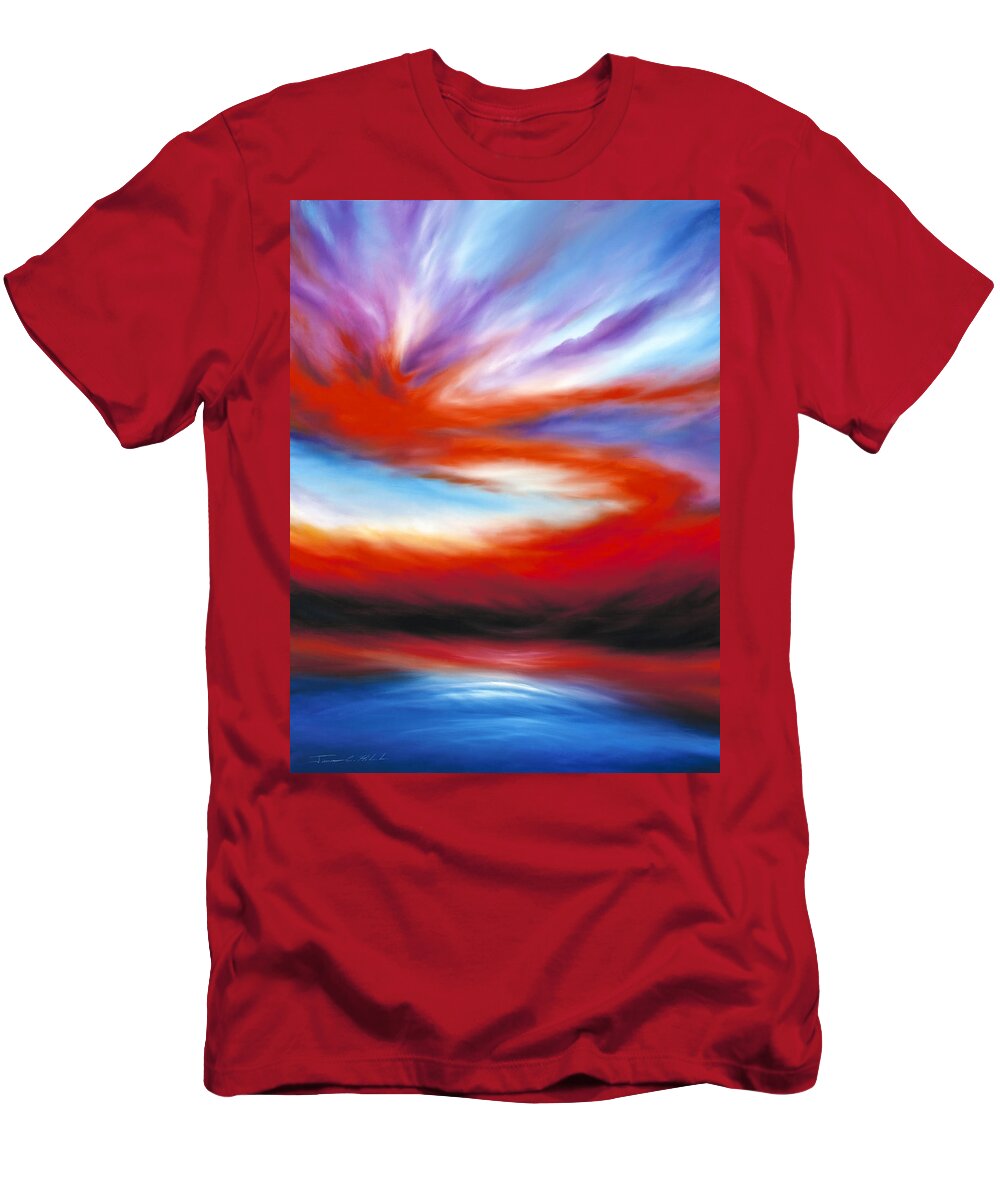 Sunrise; Sunset; Power; Glory; Cloudscape; Skyscape; Purple; Red; Blue; Stunning; Landscape; James C. Hill; James Christopher Hill; Jameshillgallery.com; Ocean; Lakes; Creation; Genesis T-Shirt featuring the painting Genesis II by James Hill